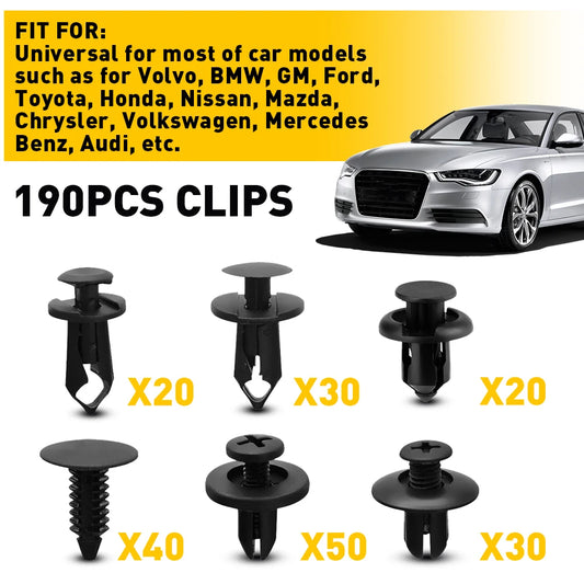 190 PCS Car Fastener Clip Kit Bumper Fender Rivet Clips Auto Body Push Retainer Clip