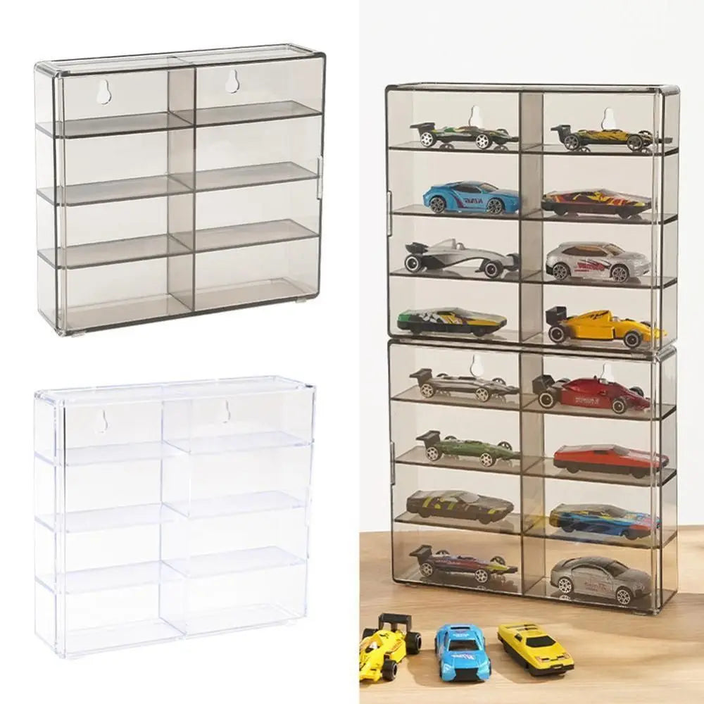 8 Grids Transparent Dustproof Acrylic Display Rack Toy Model Cars Display Box Wall Mounted 1:64 Storage Box Hotwheels Cars