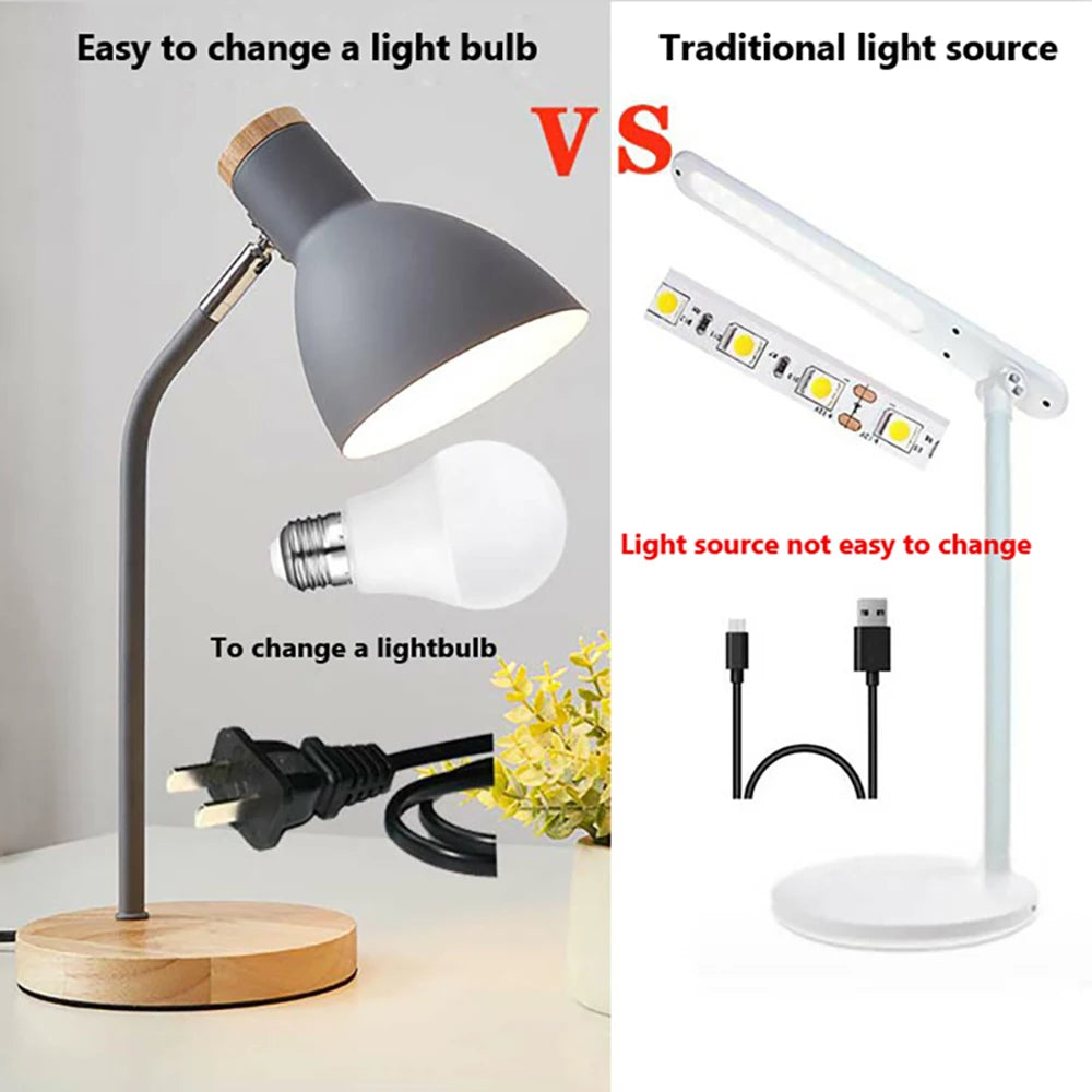 Bedside Table Lamp Nordic Desk Lamp Bedroom Study Lamps Wood Creative Flex Lights LED E27 For/Eye Protection Reading&Living Room