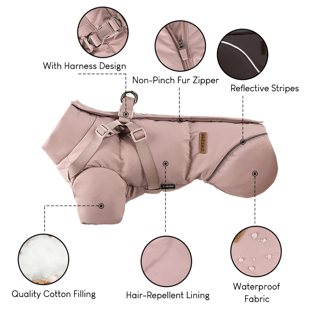 Winter Dog Jacket with Harness Thicken Waterproof Warm Outdoor Dog Clothes for Small Dogs Soft Padded Dog Puffer Snow Pet Coat