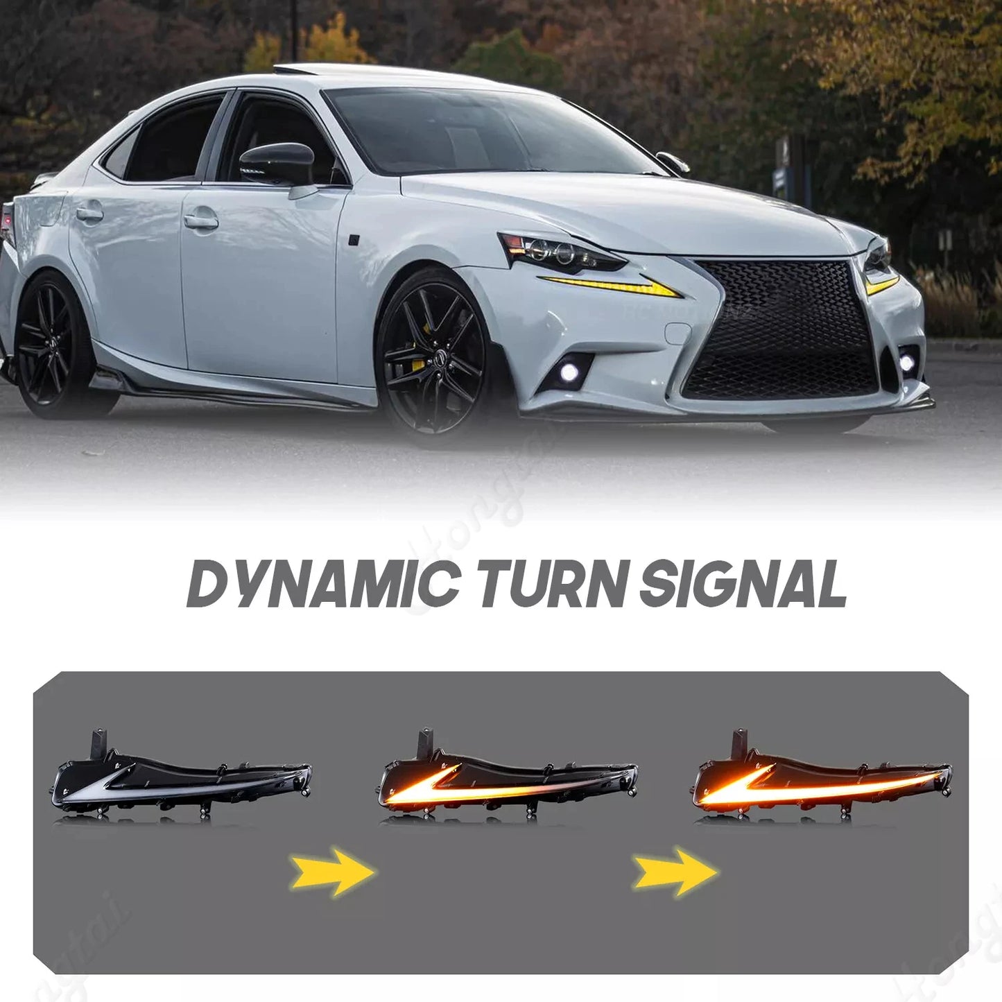 Pair Daytime Running Lights for 2013-2021 Lexus IS250 IS300 IS350 Sequential Lamps Start - UP Animation With Sequential Signal