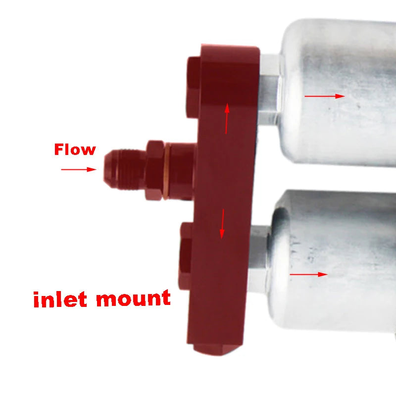 AN6 8 10 Billet Aluminium Assembly 2 in 1 inlet bracket for external Dual Twin Fuel Pumps