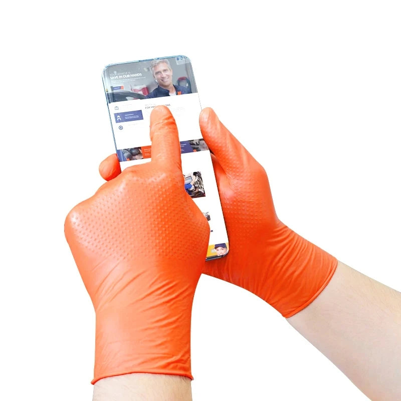 Heavy Duty Orange Nitrile Gloves 8Mil Industrial Disposable Gloves