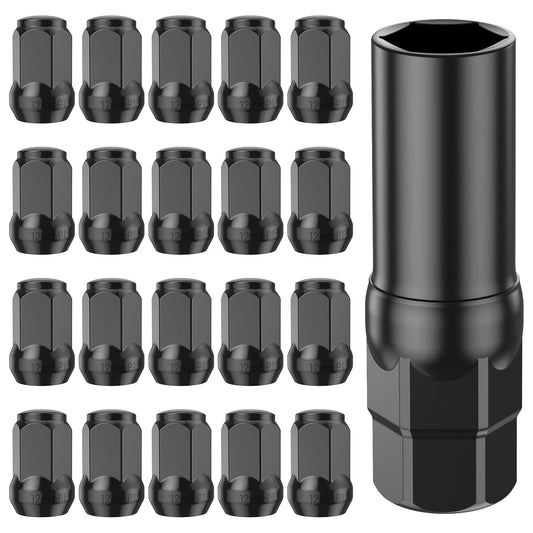 New 20Pcs Car Wheel Lug Nut Set 12mm Cold Forged Steel Black Threaded Wheel Lug Nut Auto Repair Parts For Car