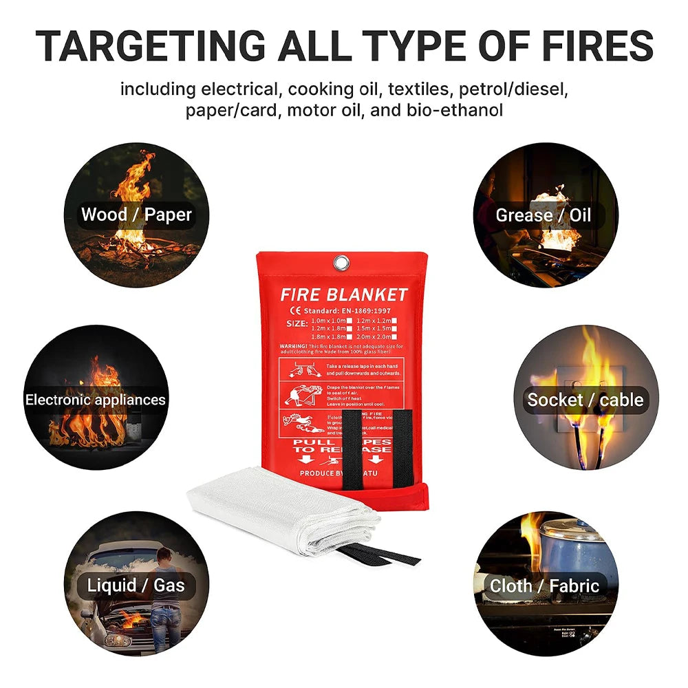 4 Size Emergency Fire Blanket for Home & Kitchen Fire Suppression Fiberglass