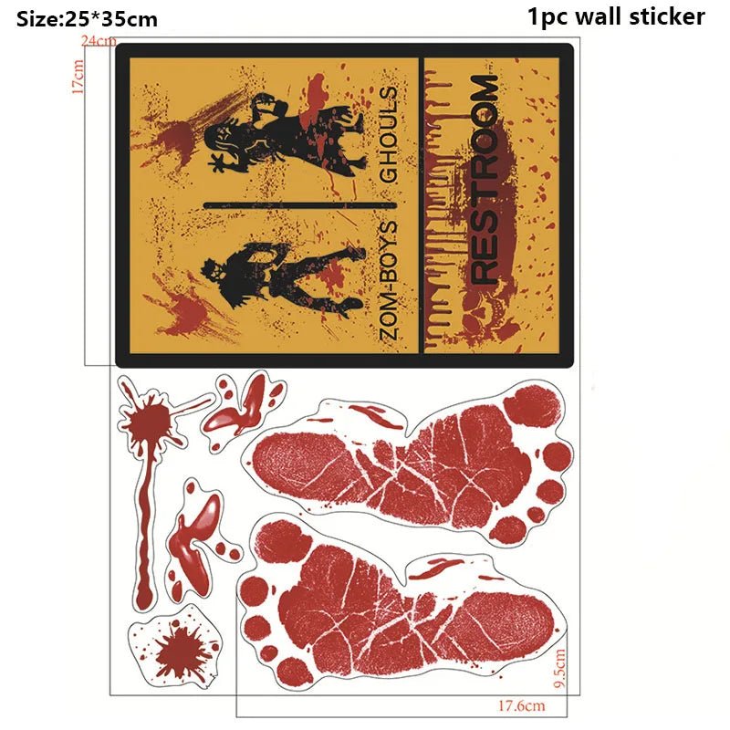 Halloween Warning Tape Wall Door Window Blood Handprint Footprint Stickers Halloween Theme Party Horror Scene Decor Supplies