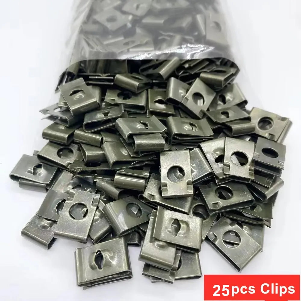 100Pcs-10Pc Mixed Car Metal Screw Fastener Clip U-Type Clip Anti-rust Protection