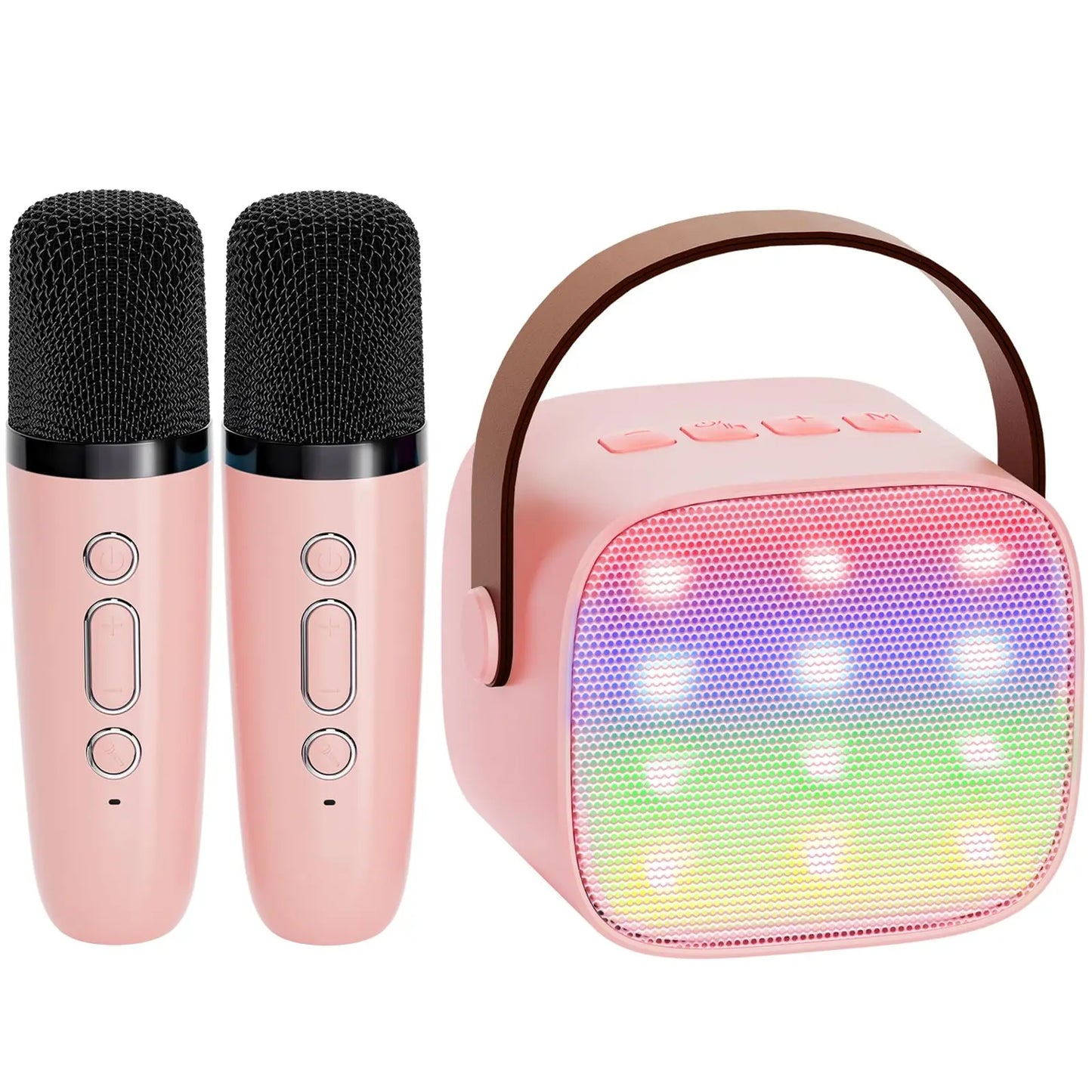 Mini Karaoke Machine Portable Bluetooth 5.3 PA Speaker with 2 Wireless Microphones for Home Family Singing Gift K12