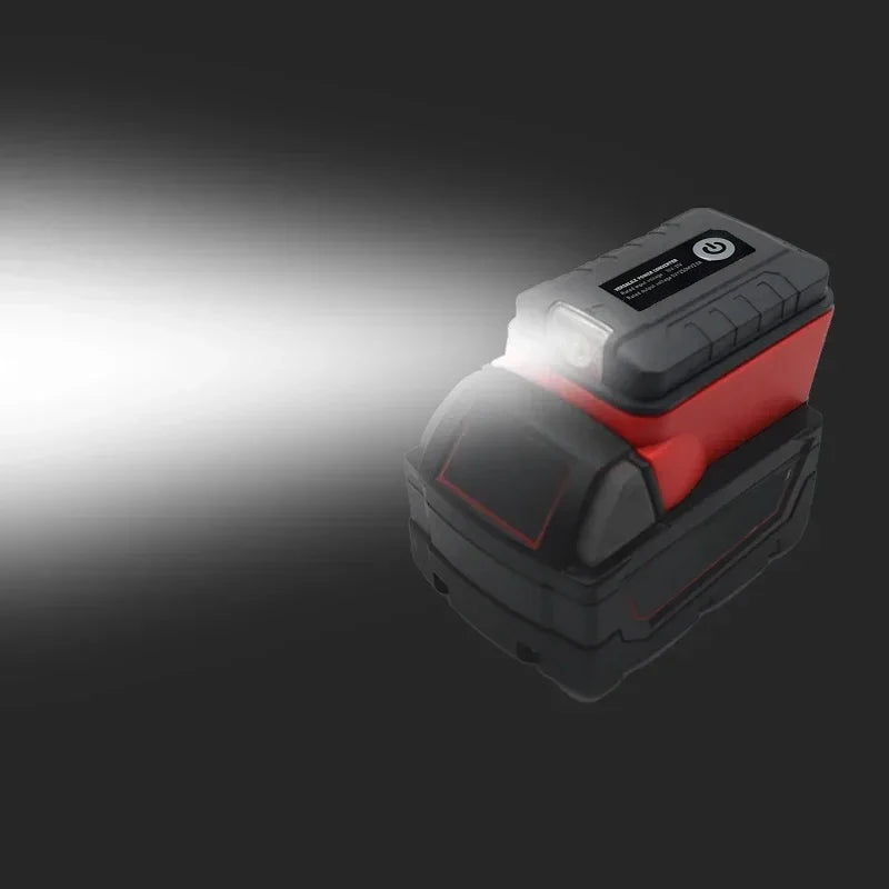 Portable Work Lamp Torch Spotlight LED Light Dual-USB Charging Port Power Bank Adapter Converter for Milwaukee 18V Battery
