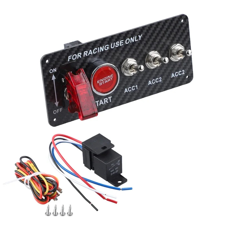 12V Racing Car Ignition Switch Panel Engine Start Stop Ignition Push Buttons LED Toggle Switch Panel Carbon For Truck