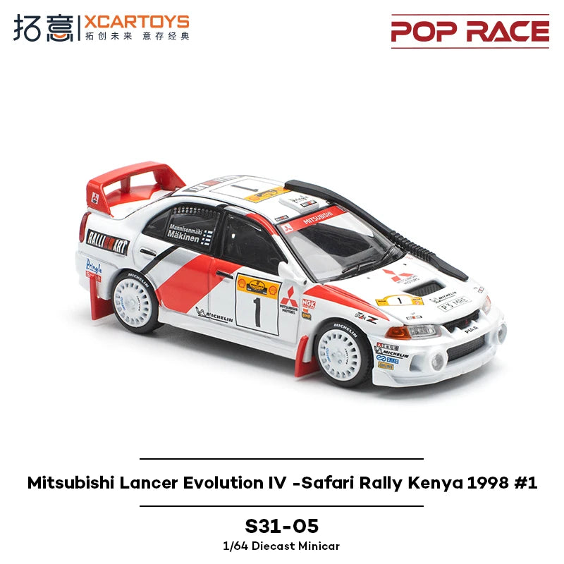 POP RACE 1/64 Mitsubishi Lancer Evolution IV Safari Rally Kenya 1998 #1 Alloy Premium Diecast Vehicle Model Toys Collectible