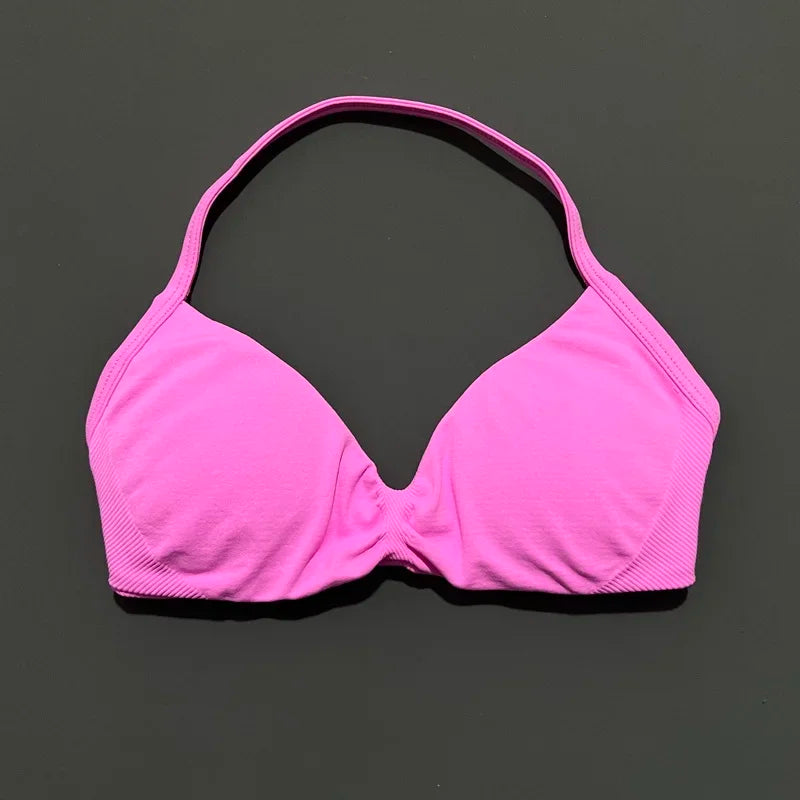 Sports Bra Push Up Strappy Sexy Open Back Gym Crop Top