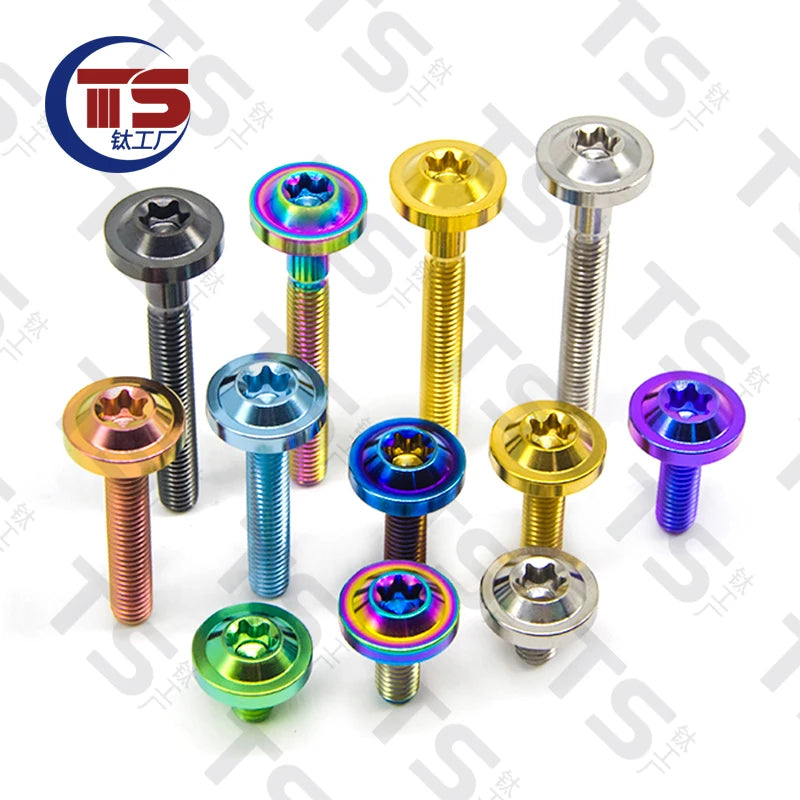 Torx Titanium Bolts 10 pcs TS M4/M5/M6/M8X10/15/20/25/30/35-60mm multicolour grade 5