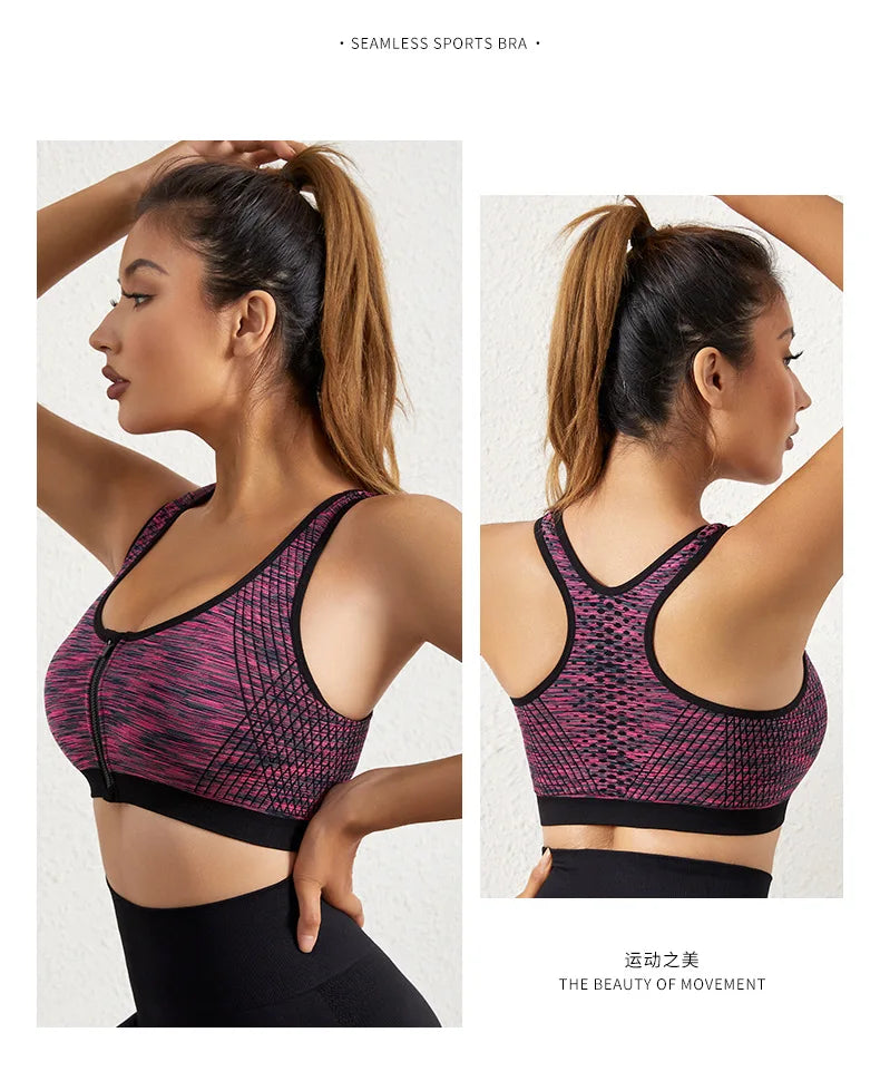 Women Sports Bra Front Zipper Sports Bra Breathable Shock-proof Underwear High Impact Yoga Bra Running Vest Fitness Workout Tops
