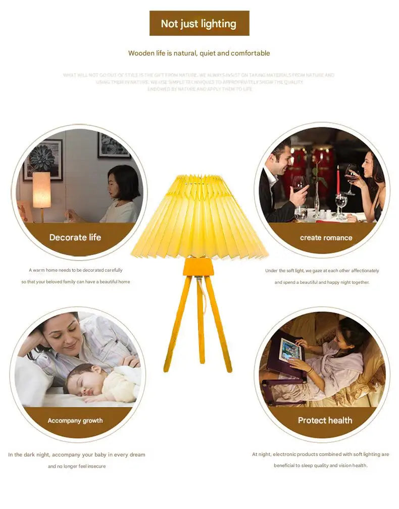 INS Retro LED Table Lamp Wooden Tripod Fabric Desk Lamp USB Power For Home Bedroom Bedside Desktop Decoration Nightstand Light