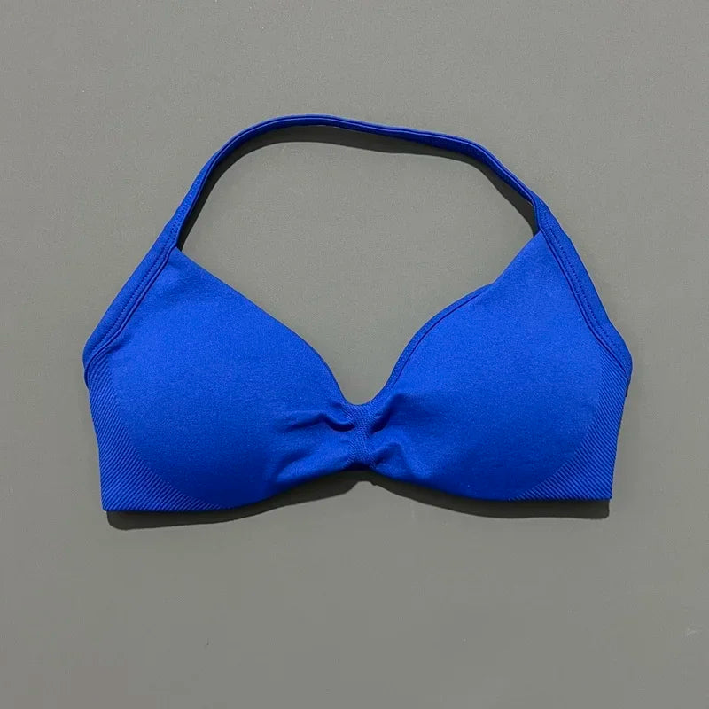 Sports Bra Push Up Strappy Sexy Open Back Gym Crop Top
