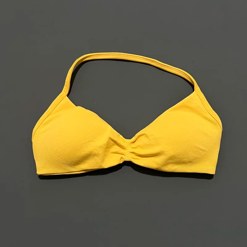 Sports Bra Push Up Strappy Sexy Open Back Gym Crop Top