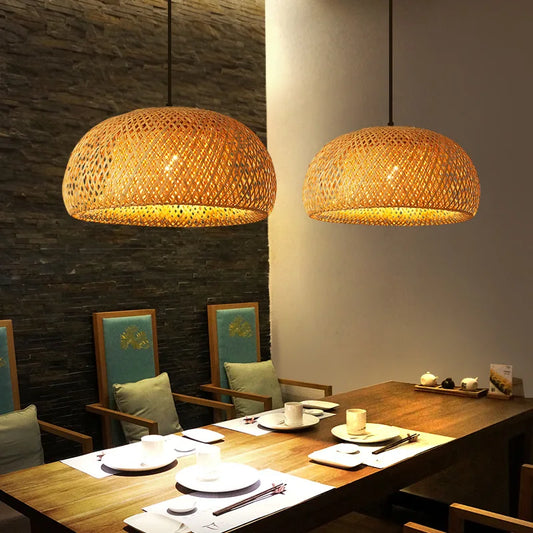 Bamboo Lantern 30cm Pendant Lamp Natural Rattan Wicker E27 LED Chandeliers