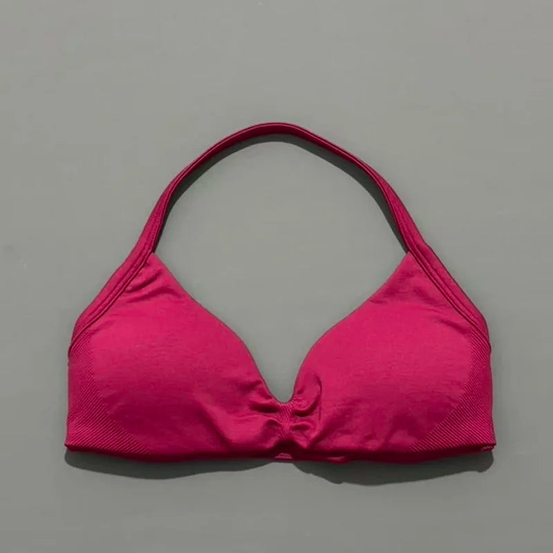 Sports Bra Push Up Strappy Sexy Open Back Gym Crop Top