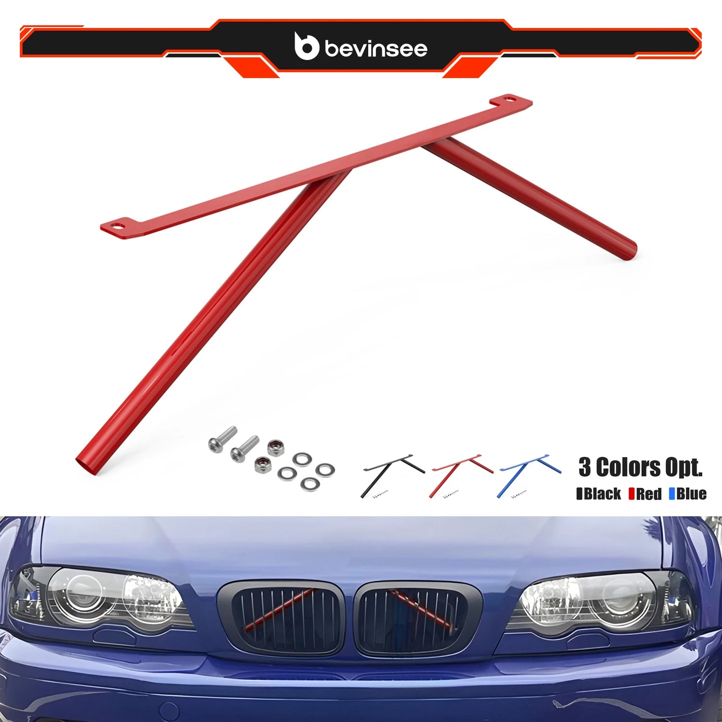 BEVINSEE Kidney Struts Kidney Struts Rods Tuning V Brace for BMW E46 323i 325i 328i 330i 1999-2006