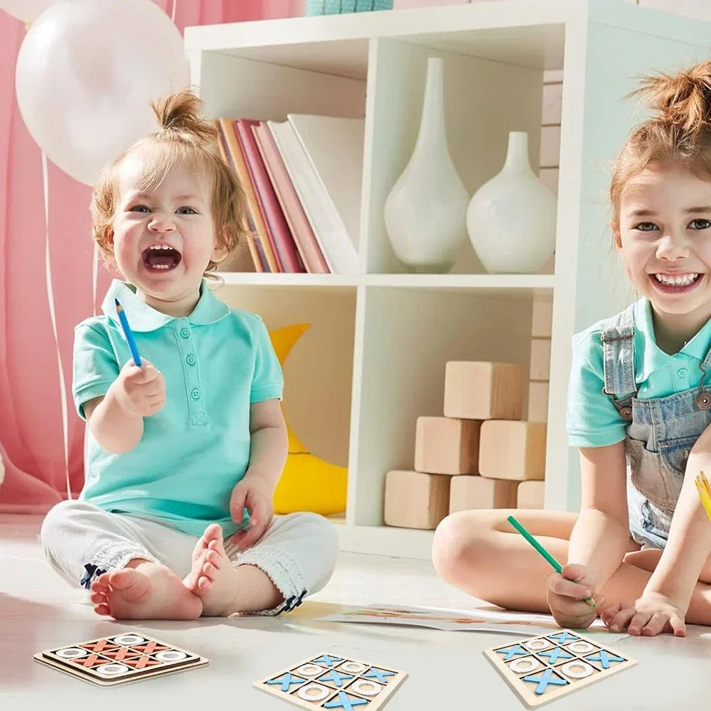 Wooden XO Tic Tac Toe Game Mini Chess Board Interaction Puzzle Training Montessori Educational Toys Gift for Kids Boy Girl