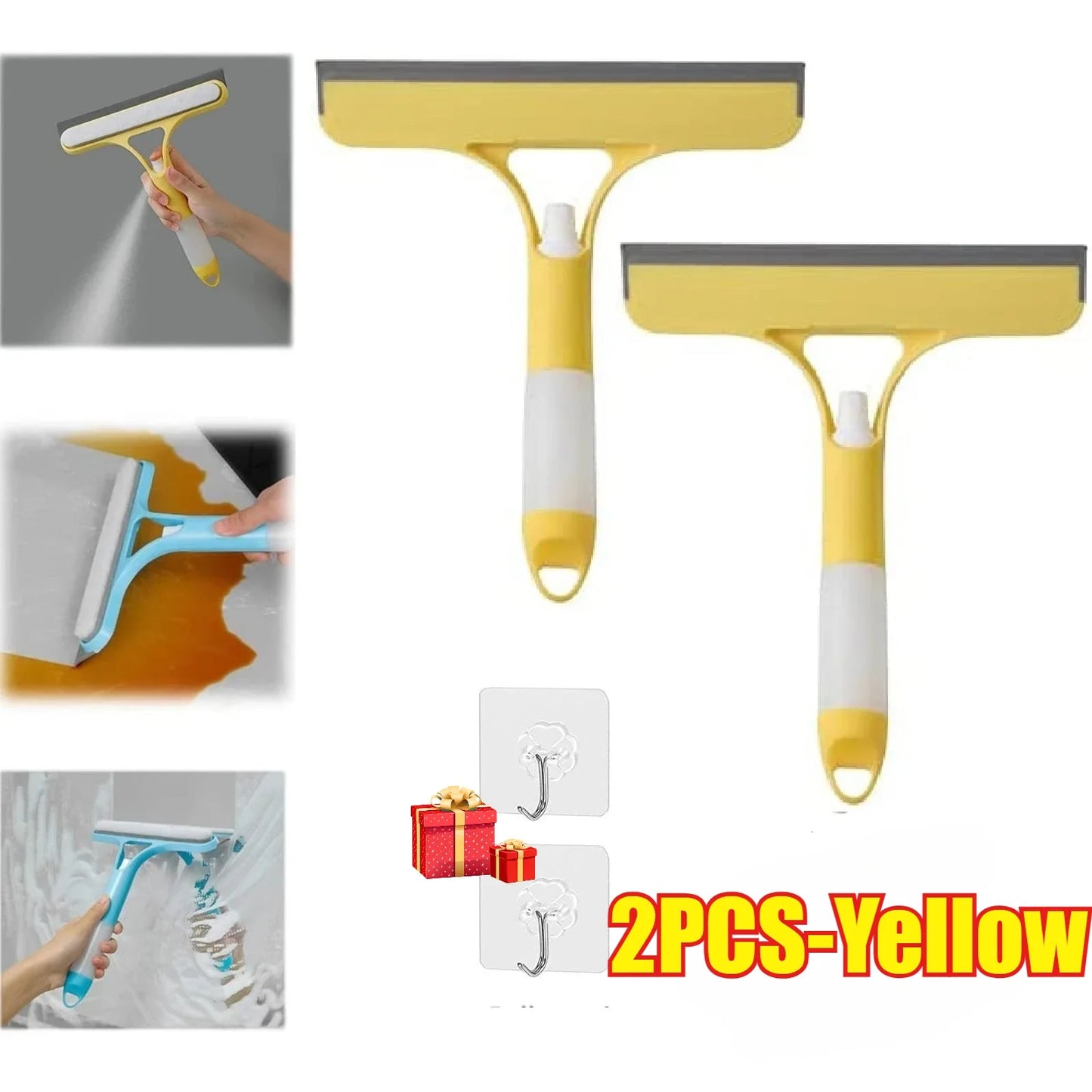 Glass Wiper with Watering Can Glass Cleaning Tool 3-In-1 Mirrors Glass Scraper