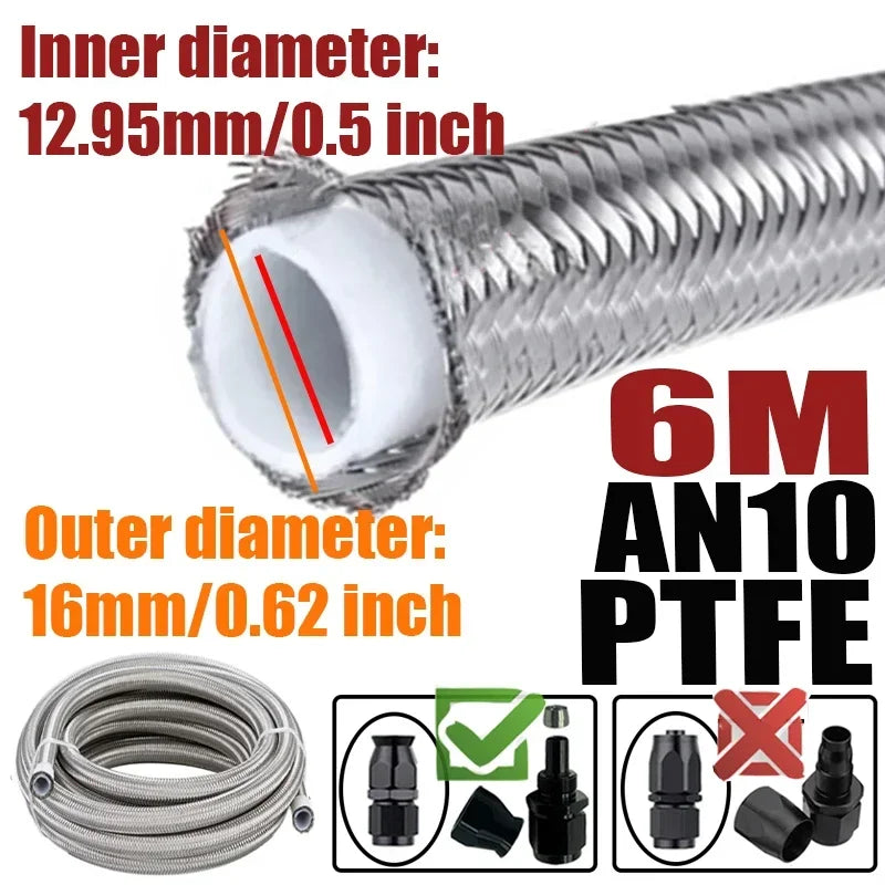 Engine Pipe Brake Tube 304 Stainless Steel Braided 1-6M(3.2-19.6FT) 3AN 4AN 6AN 8AN 10AN E85 PTFE Fuel Hose Oil Gas Cooler Line