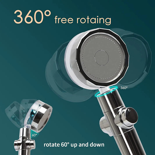 Shower Head 360 Degree Rotation Water Saving Flow Turbofan
