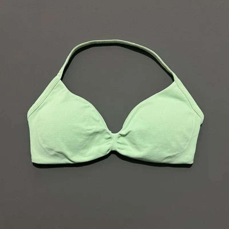 Sports Bra Push Up Strappy Sexy Open Back Gym Crop Top