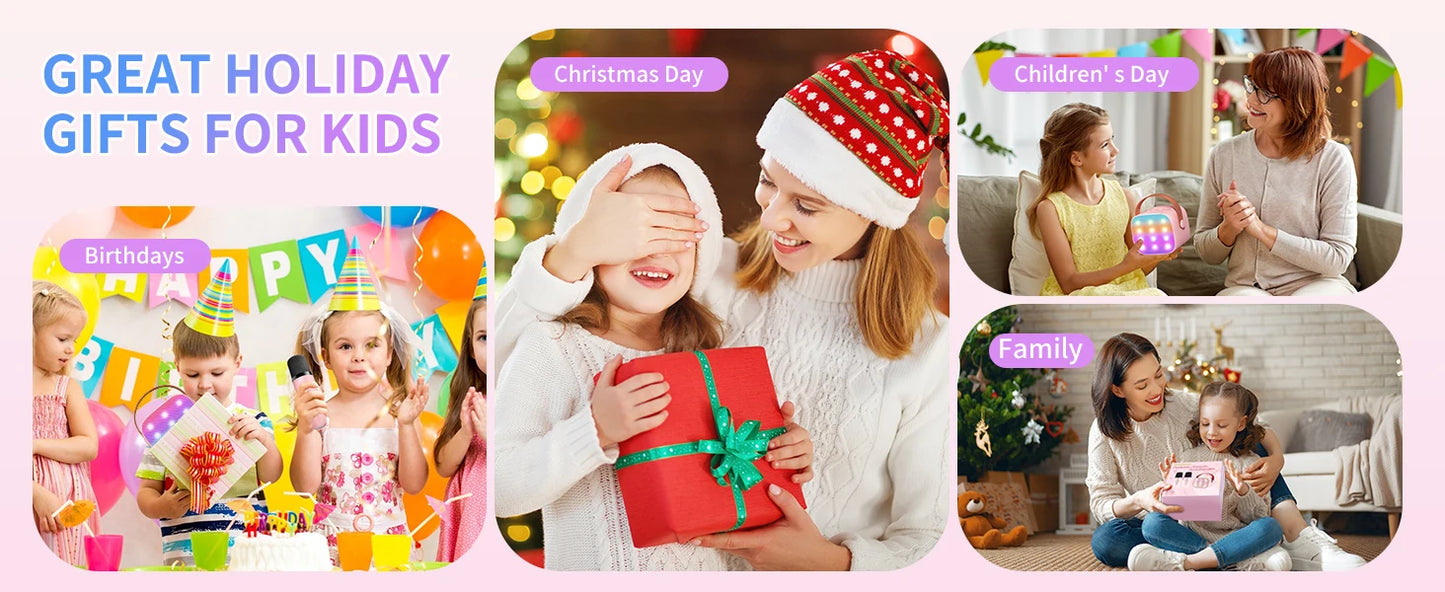 Mini Karaoke Machine Portable Bluetooth 5.3 PA Speaker with 2 Wireless Microphones for Home Family Singing Gift K12