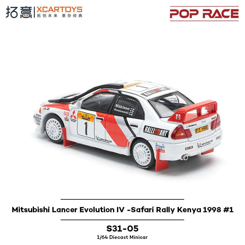 POP RACE 1/64 Mitsubishi Lancer Evolution IV Safari Rally Kenya 1998 #1 Alloy Premium Diecast Vehicle Model Toys Collectible