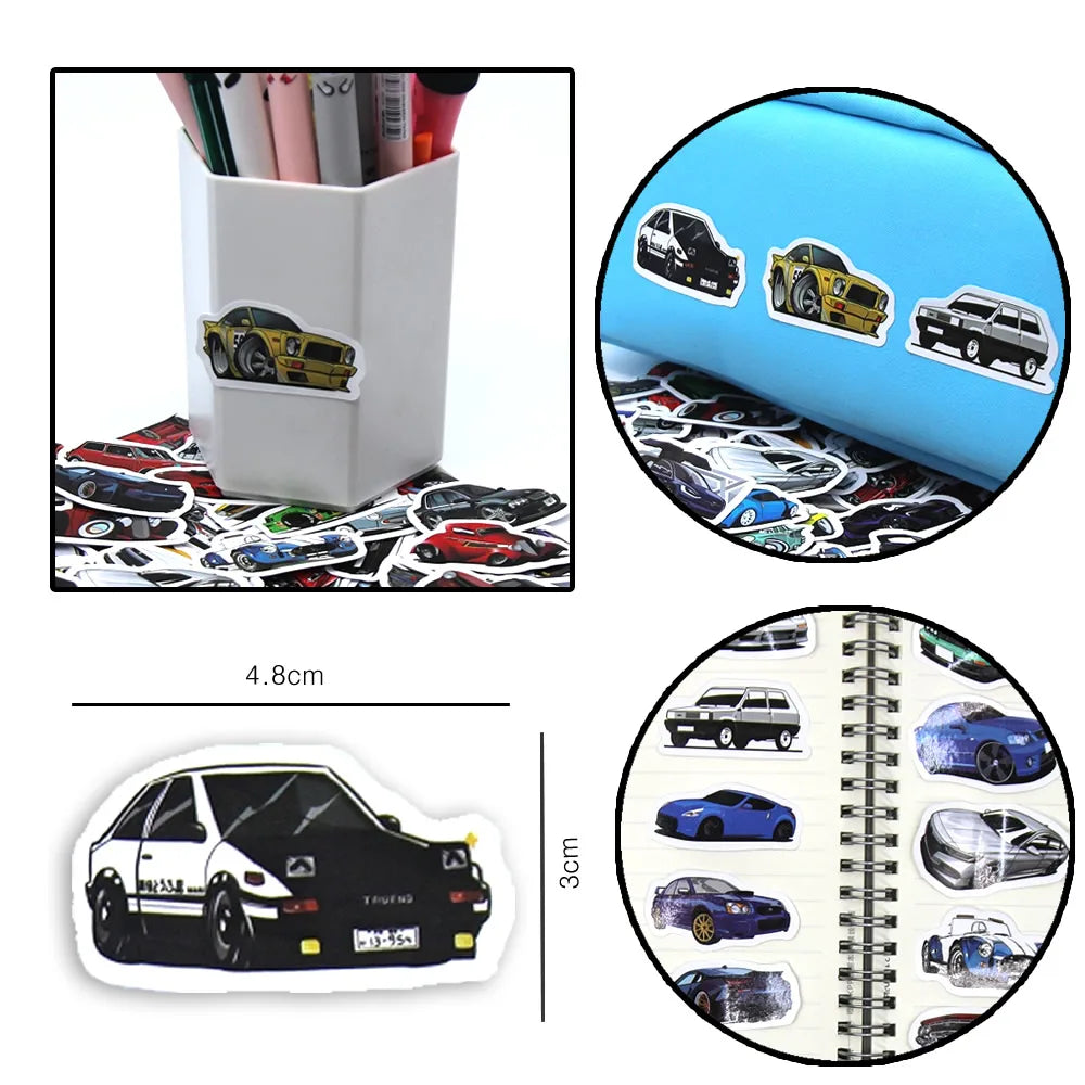 10/50/100 Pcs Retrofit Racing Car PVC Stickers Laptop Guitar Sticker Decal