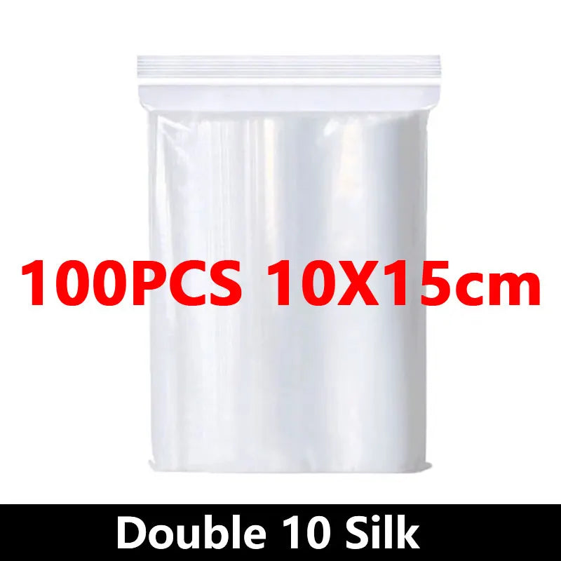 100Pcs Thicken Zipper Sealed Bags Clear Plastic Storage Zipper Bags