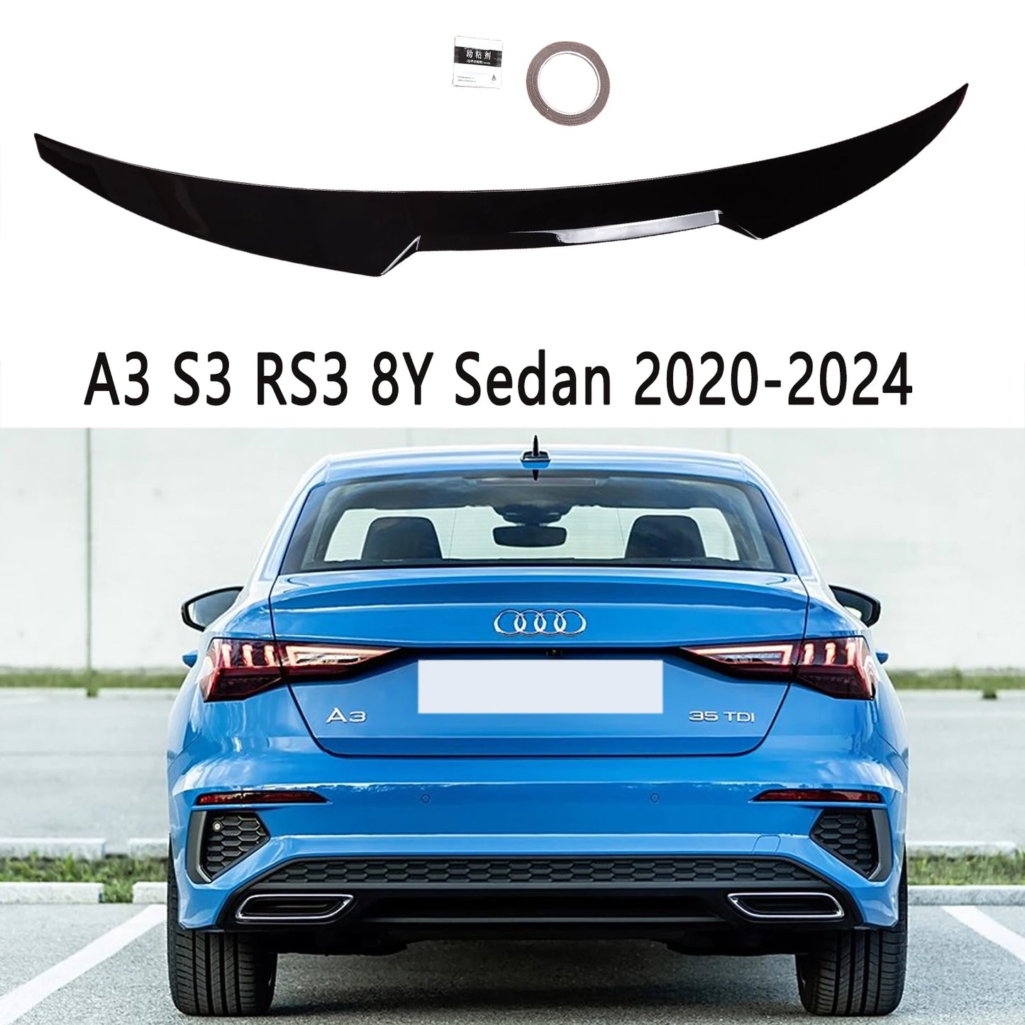 Audi Gloss Black V Style Rear Trunk Spoiler For AUDI A3 S3 RS3 8V 8Y TFSI TDI Sedan 2014-2024 Rear Spoiler Tail Wing Bodykits