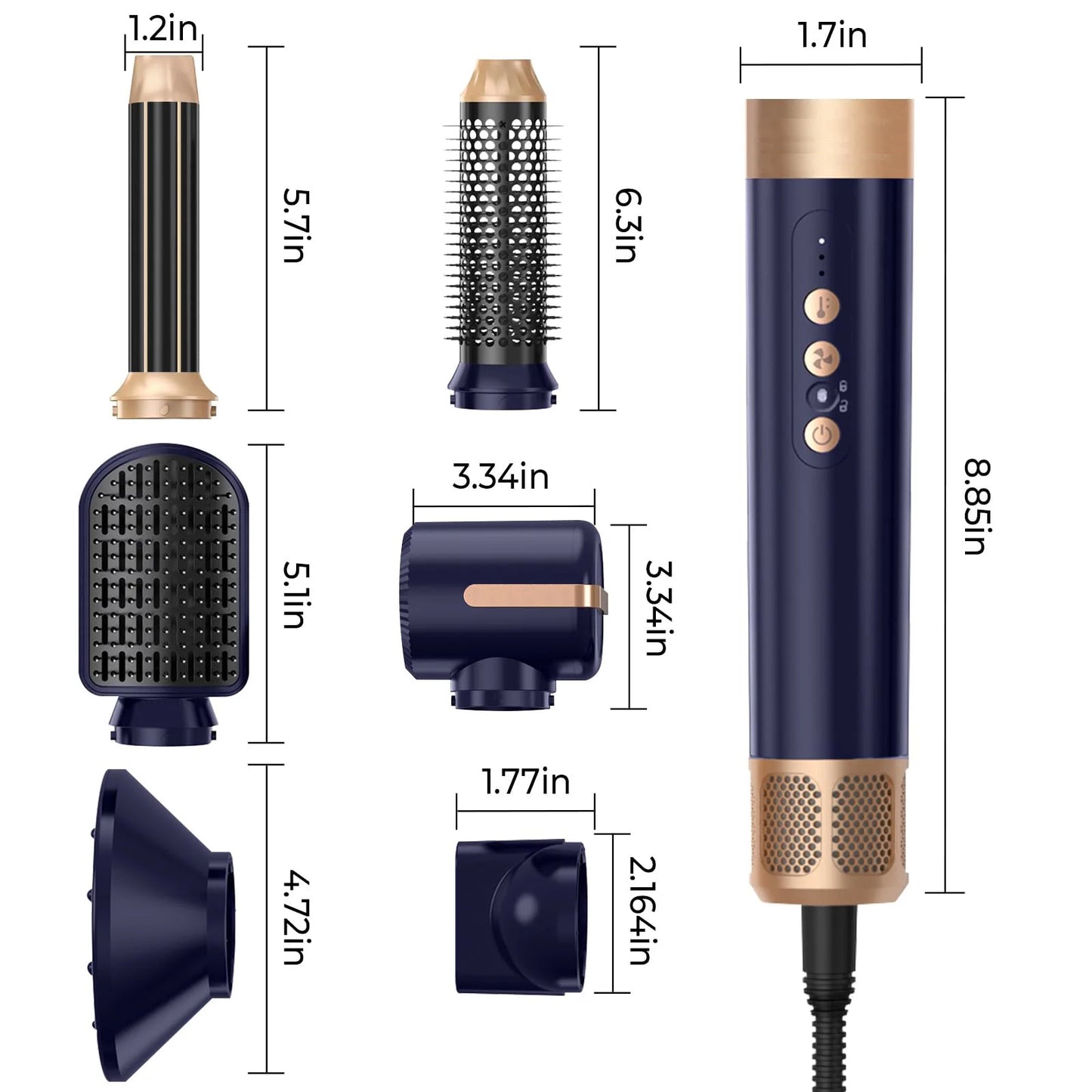7 In 1 Hair Dryer Brush Brushless High Speed Hair Dryer with Diffuser Ionic Blow Dryer Hot Air Styling Comb Auto Hair Curler
