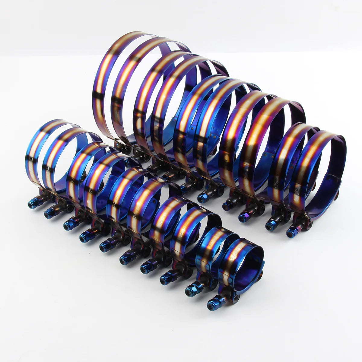 Stainless Steel Car Hose Clamp Kit 1.48" To 5.2" Universal T Bolt Style Adjustable Pipe Fix Clip 37mm To 130mm Hose Clamp Titanium Blue Style