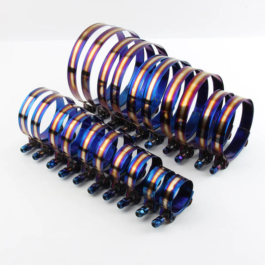 Stainless Steel Car Hose Clamp Kit 1.48" To 5.2" Universal T Bolt Style Adjustable Pipe Fix Clip 37mm To 130mm Hose Clamp Titanium Blue Style