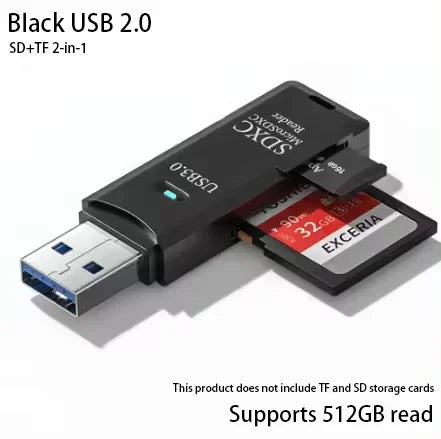 Multi Functional 2 In 1 High-speed USB 3.0/2.0 Card Reader Supports TF+SD