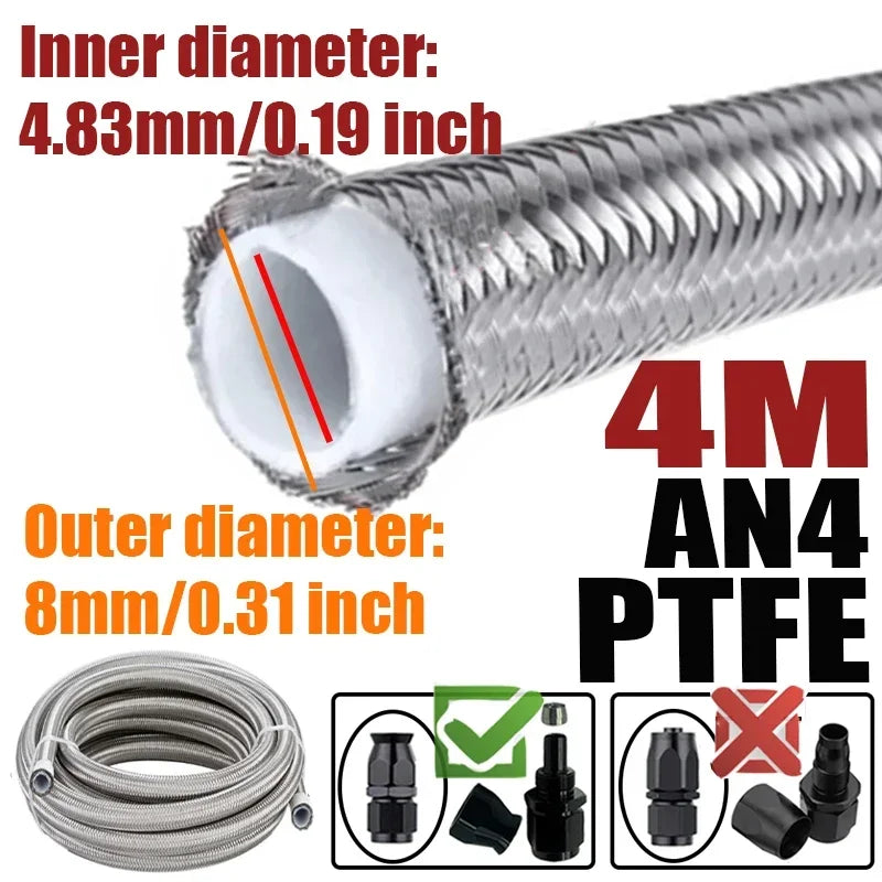 Engine Pipe Brake Tube 304 Stainless Steel Braided 1-6M(3.2-19.6FT) 3AN 4AN 6AN 8AN 10AN E85 PTFE Fuel Hose Oil Gas Cooler Line