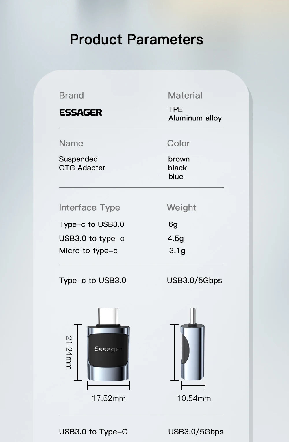 Essager USB 3.0 To Type C OTG Adapter USB A Type C Male To Micro Type C USB A Female Converter For Laptops