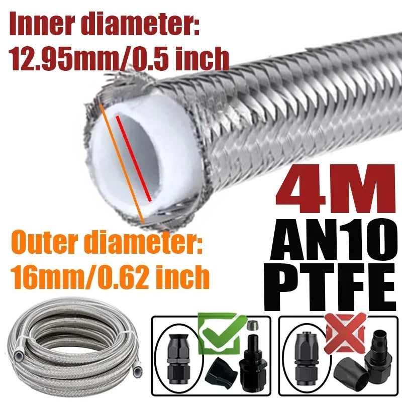 Engine Pipe Brake Tube 304 Stainless Steel Braided 1-6M(3.2-19.6FT) 3AN 4AN 6AN 8AN 10AN E85 PTFE Fuel Hose Oil Gas Cooler Line