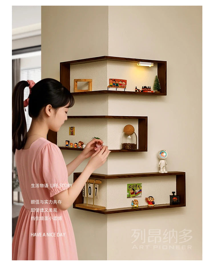 Corner corner shelf, high-end living room, bedroom wall storage rack, creative wall decoration painting
