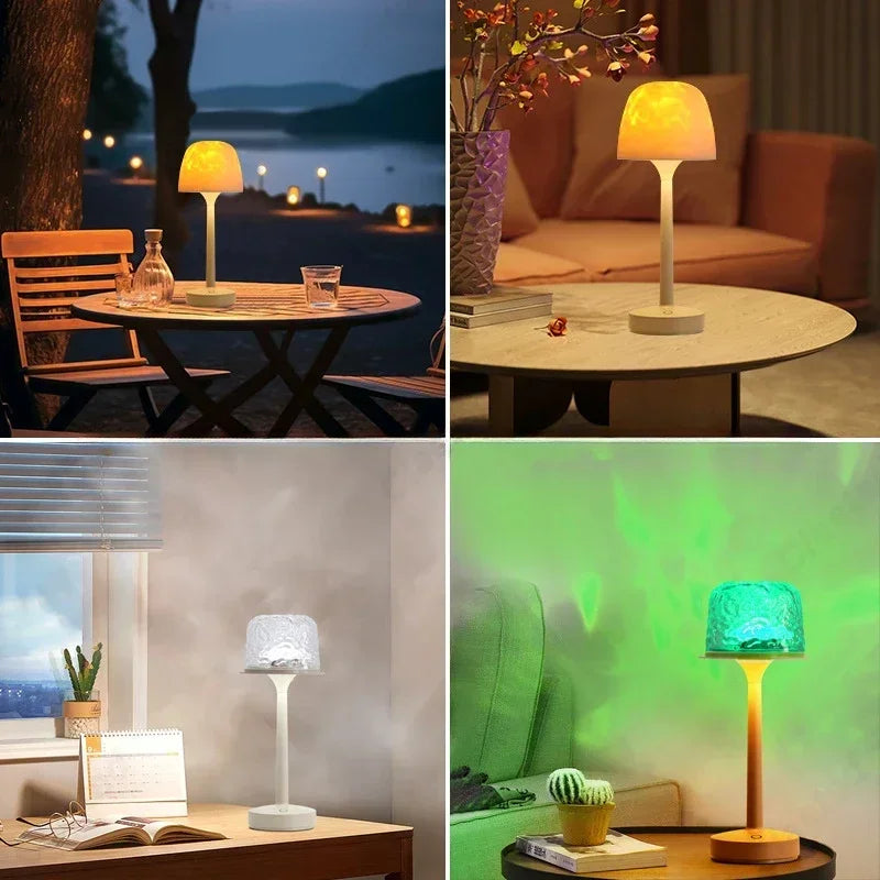 Mushroom Table Lamp with Water Ripple Projection Atmosphere Lights Hotel Bar Bedroom Living Room Desk Lamp Decorative Lighting