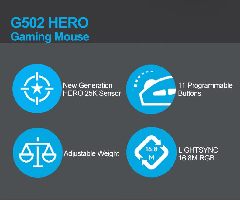 Logitech G502 HERO G502X PLUS Gaming Mouse RGB Ergonomic Adjustable Weight High Performance  E-Sports Gaming Mouse For PC Gamer
