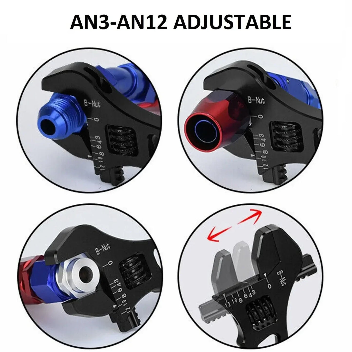 Billet Aluminum Adjustable Spanner Wrench + Vise Jaw Insert for Hose End Fitting Black Blue