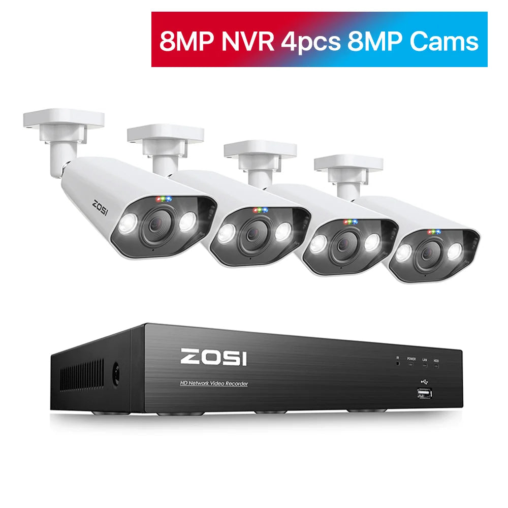 ZOSI 8CH POE Video Surveillance Kit 4K 8MP 5MP Super HD Outdoor IP Cameras AI Starlight Night Vision CCTV Security Camera System