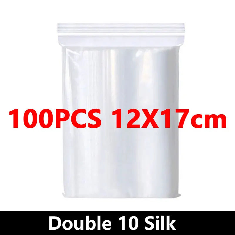 100Pcs Thicken Zipper Sealed Bags Clear Plastic Storage Zipper Bags