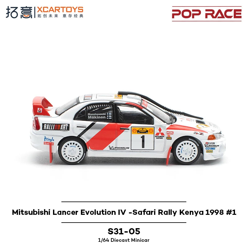 POP RACE 1/64 Mitsubishi Lancer Evolution IV Safari Rally Kenya 1998 #1 Alloy Premium Diecast Vehicle Model Toys Collectible