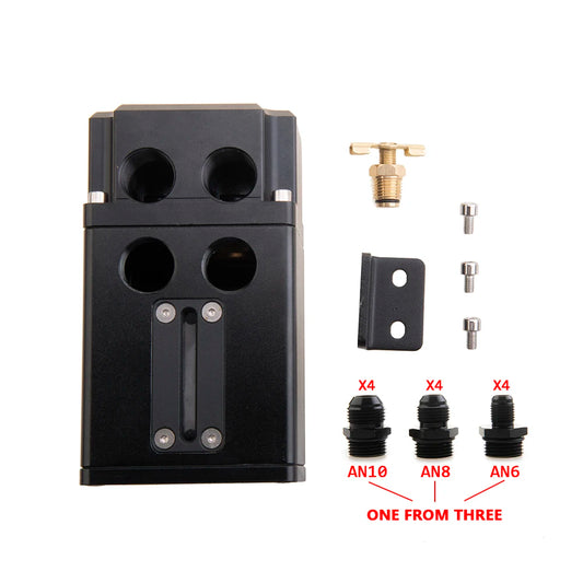 Universal 500ML Car Aluminum 4 Port Oil Catch Can With A Window Design With 4 Pcs AN6/8/10 To AN10 Fittings