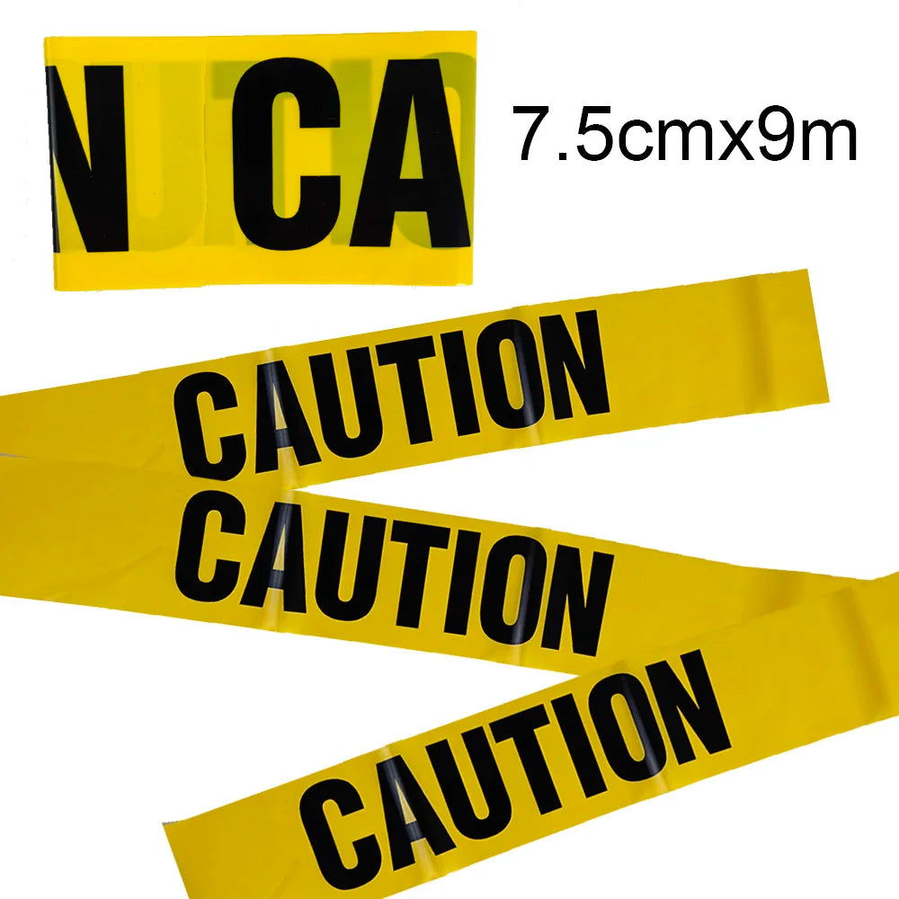 Halloween Warning Tape Wall Door Window Blood Handprint Footprint Stickers Halloween Theme Party Horror Scene Decor Supplies